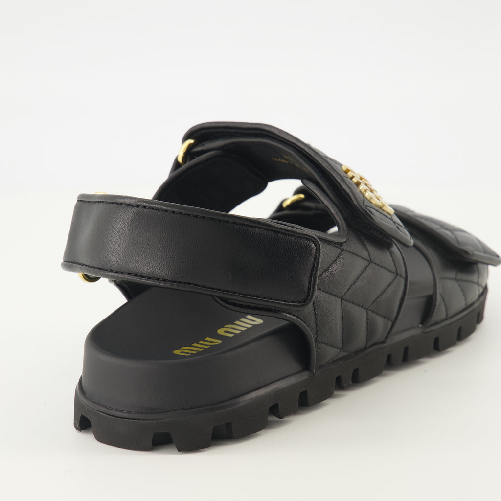 Chaussures ouvertes Sandálias de Pele Nappa Matelassé Miu Miu Noir Femme