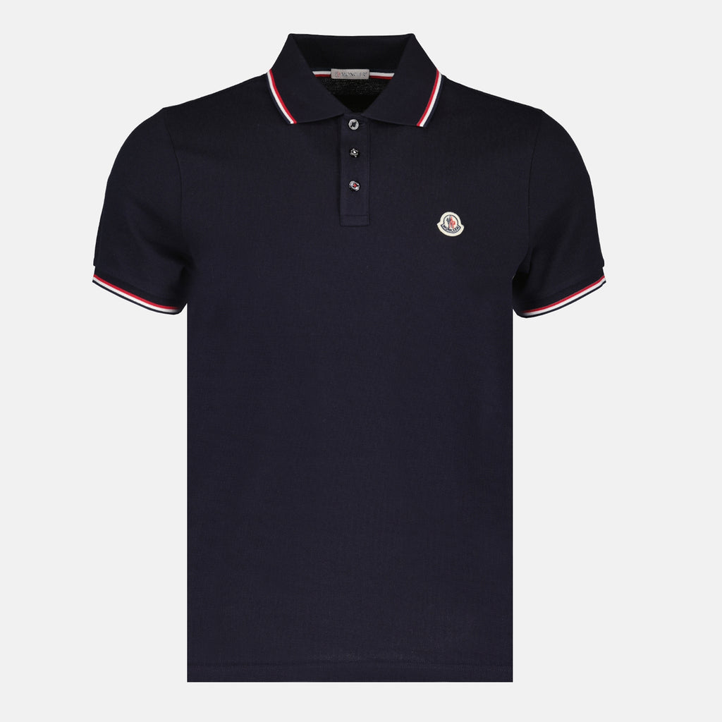 Polos Logo Polo in Navy Cotton Moncler Bleu foncé Homme