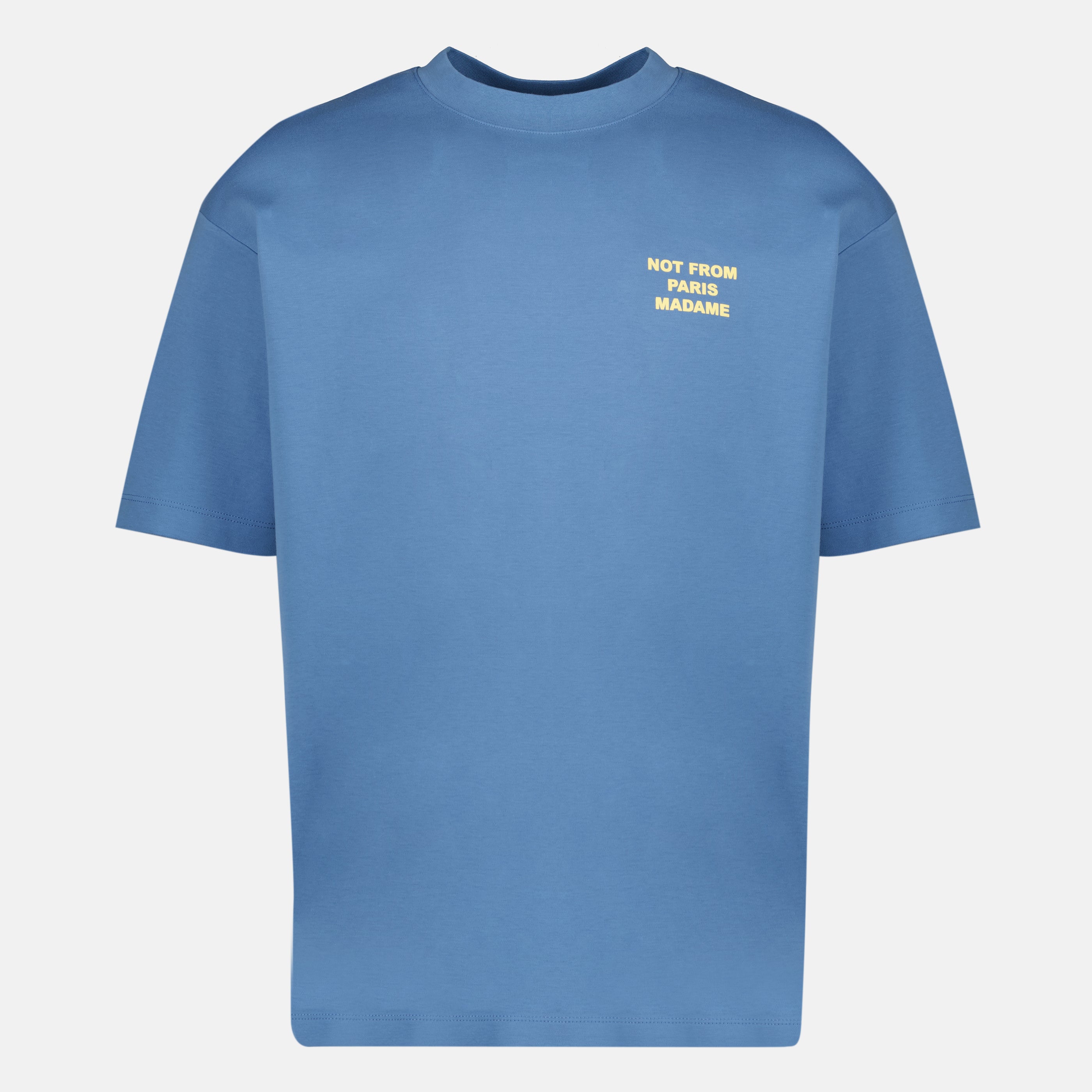 Image de l'article T-shirt bleu slogan de la marque Drole De Monsieur pour Homme - Saison Printemps-Été 2026 - Vue de Face