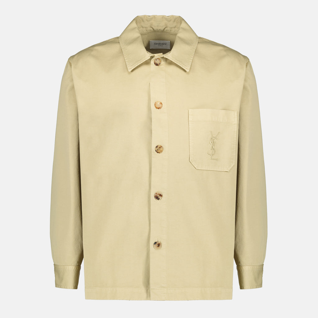 Immagine della camicia overshirt in cotone beige del marchio Saint Laurent per Uomo - Stagione Primavera-Estate 2026 - Vista Frontale