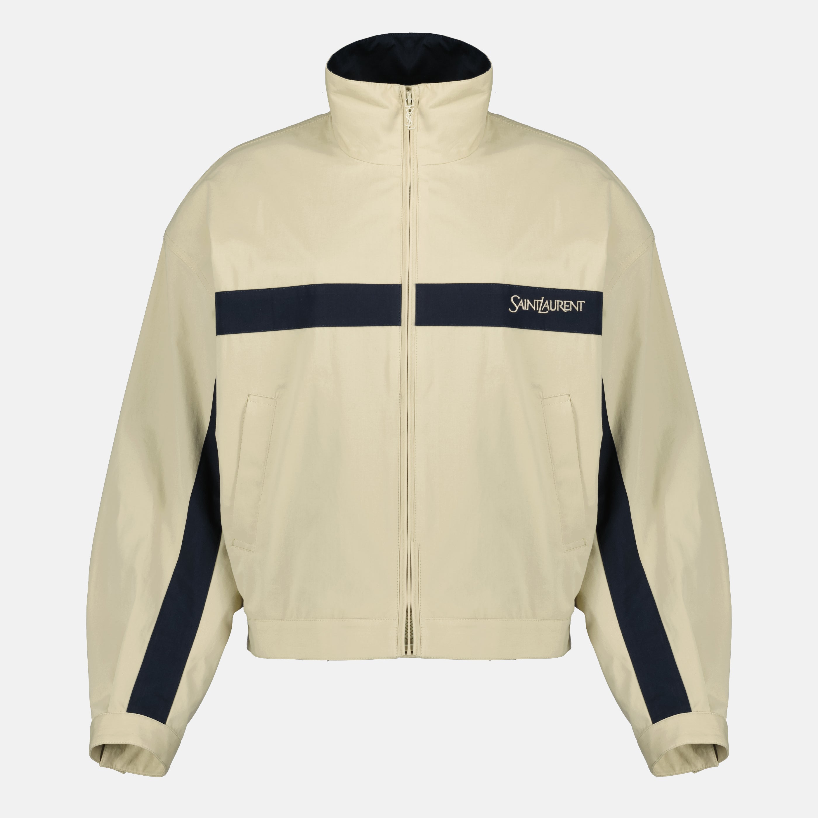 Imagen de la chaqueta de algodón beige de Saint Laurent para Mujer - Temporada Primavera-Verano 2026 - Vista Frontal
