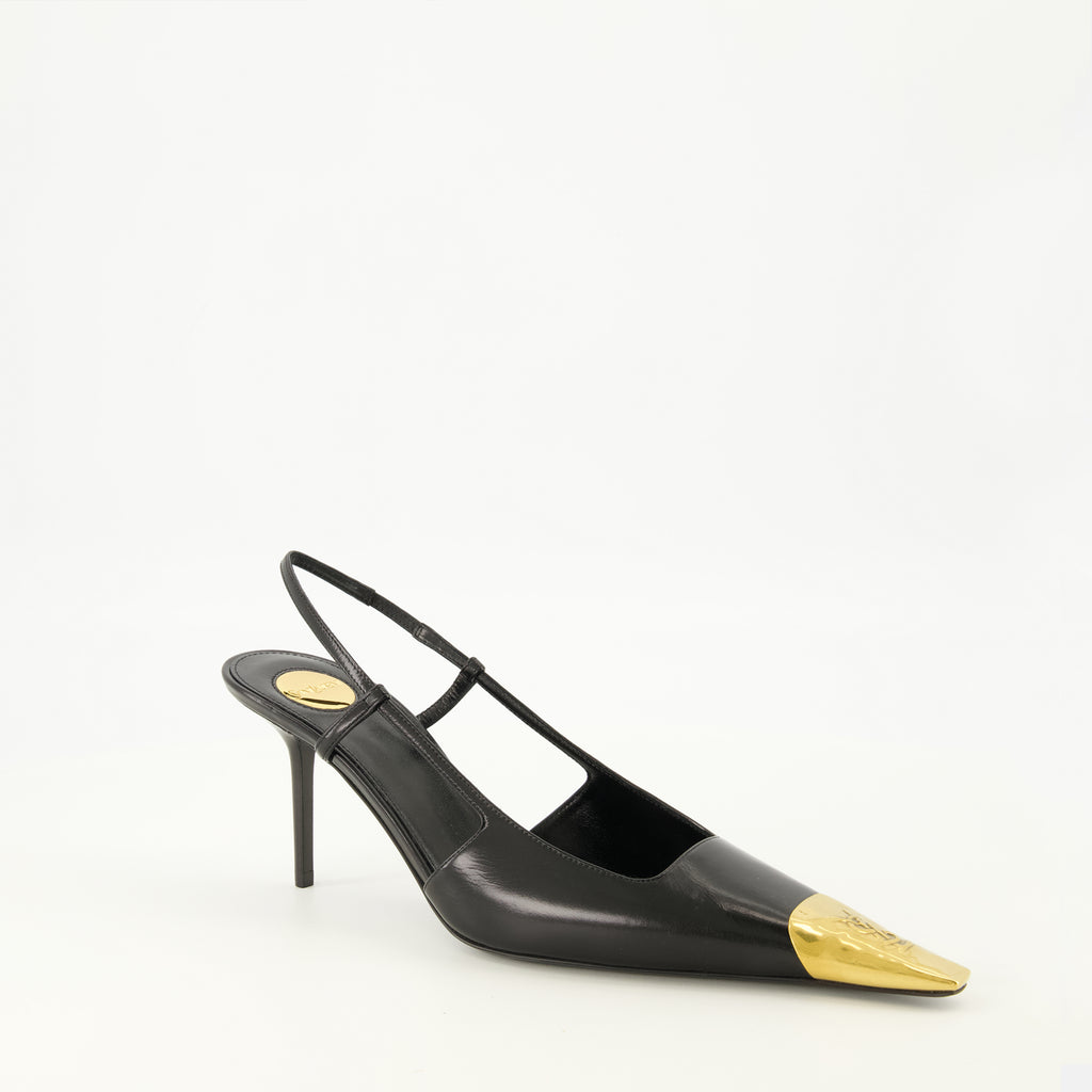 Escarpins 제안 블랙 가죽 슬링백 Saint Laurent Noir Femme