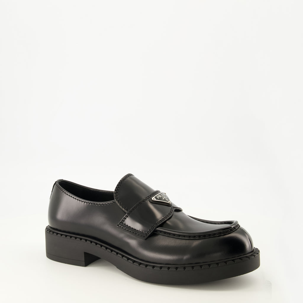 Mocassins Mocasines de Cuero Brushed Negro Prada Noir Homme