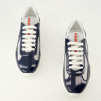 Image of the article Prada America's Cup navy blue sneakers for men - Spring-Summer 2026 - Top view of the pair of shoes
