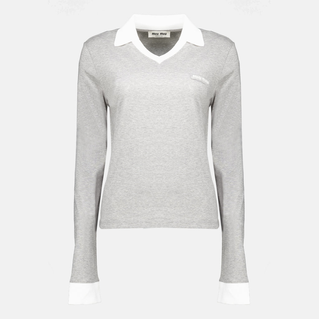 Maille Polo de Jersey Cinza Miu Miu Gris Femme
