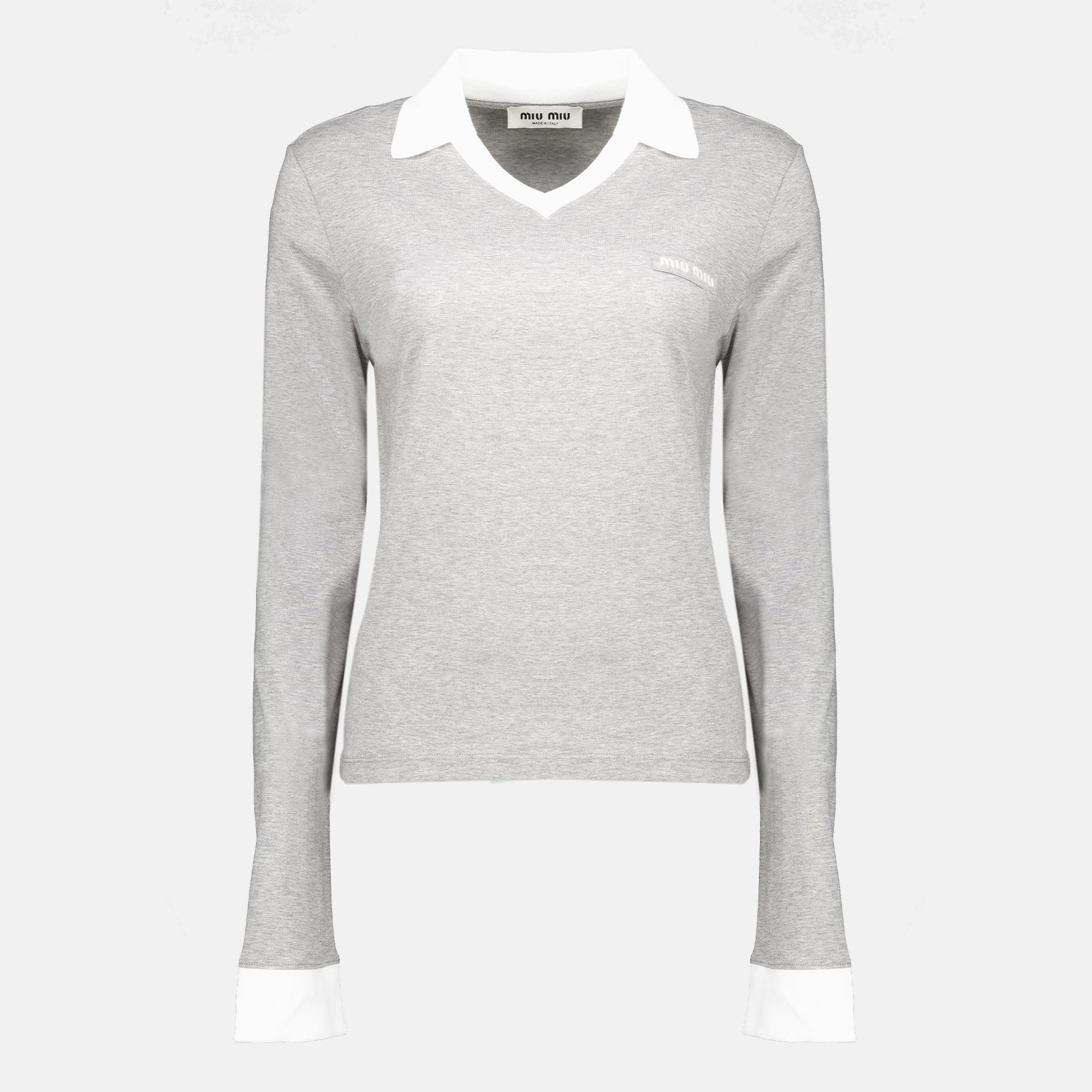Maille Polo de Jersey Cinza Miu Miu Gris Femme
