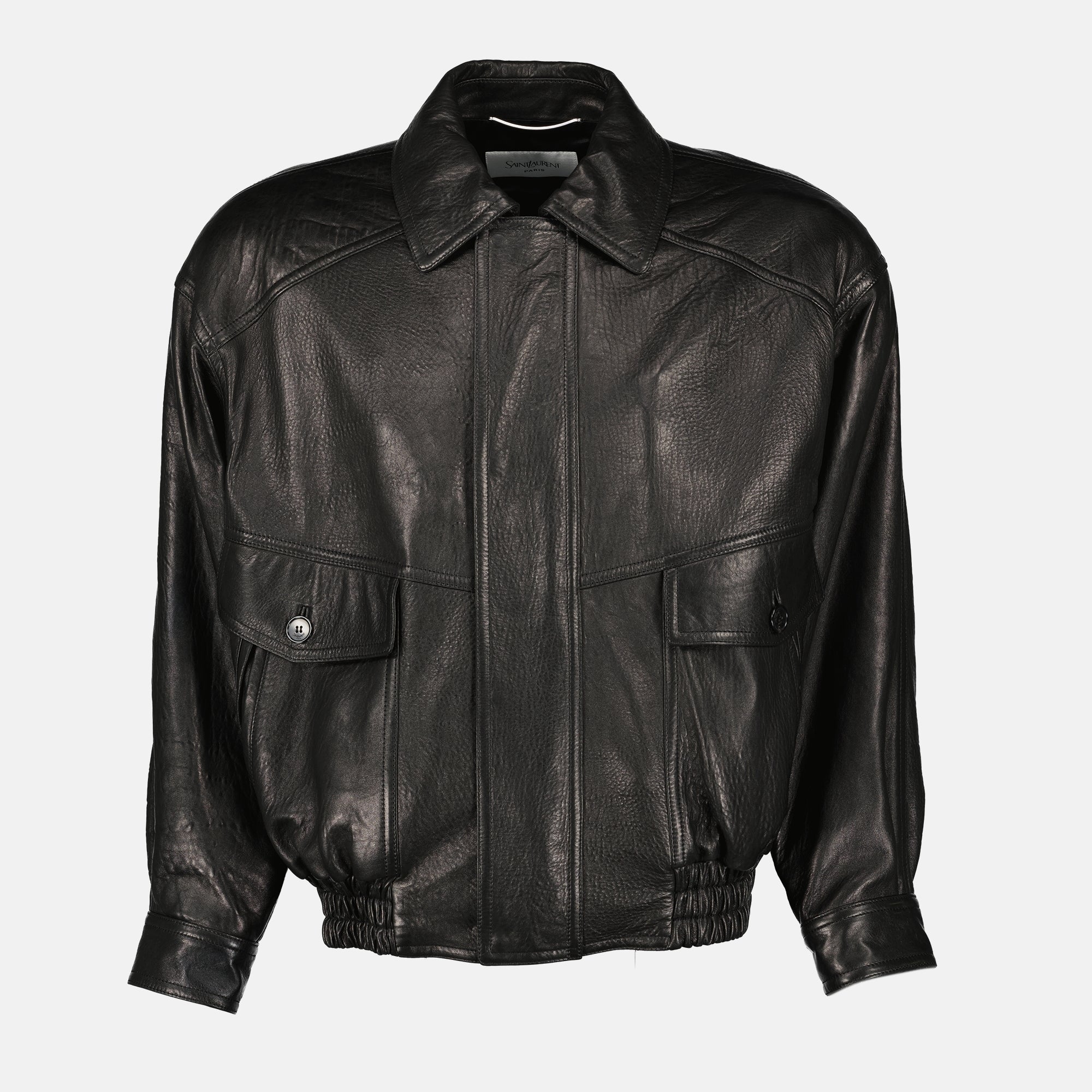 Image of the Saint Laurent Leather Bomber Jacket for Men - Autumn-Winter 2025 - Front View