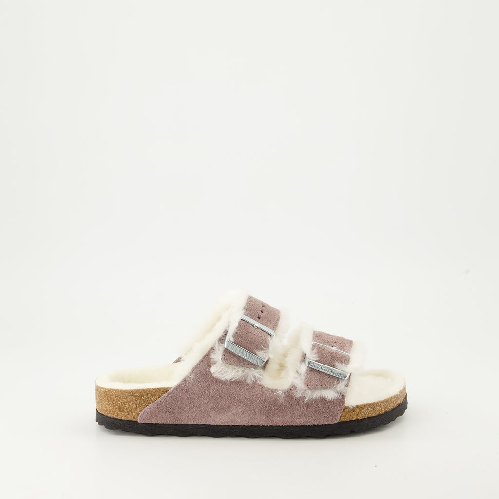 Offene schuhe Flauschige Arizona Hausschuhe Birkenstock Lila Femme