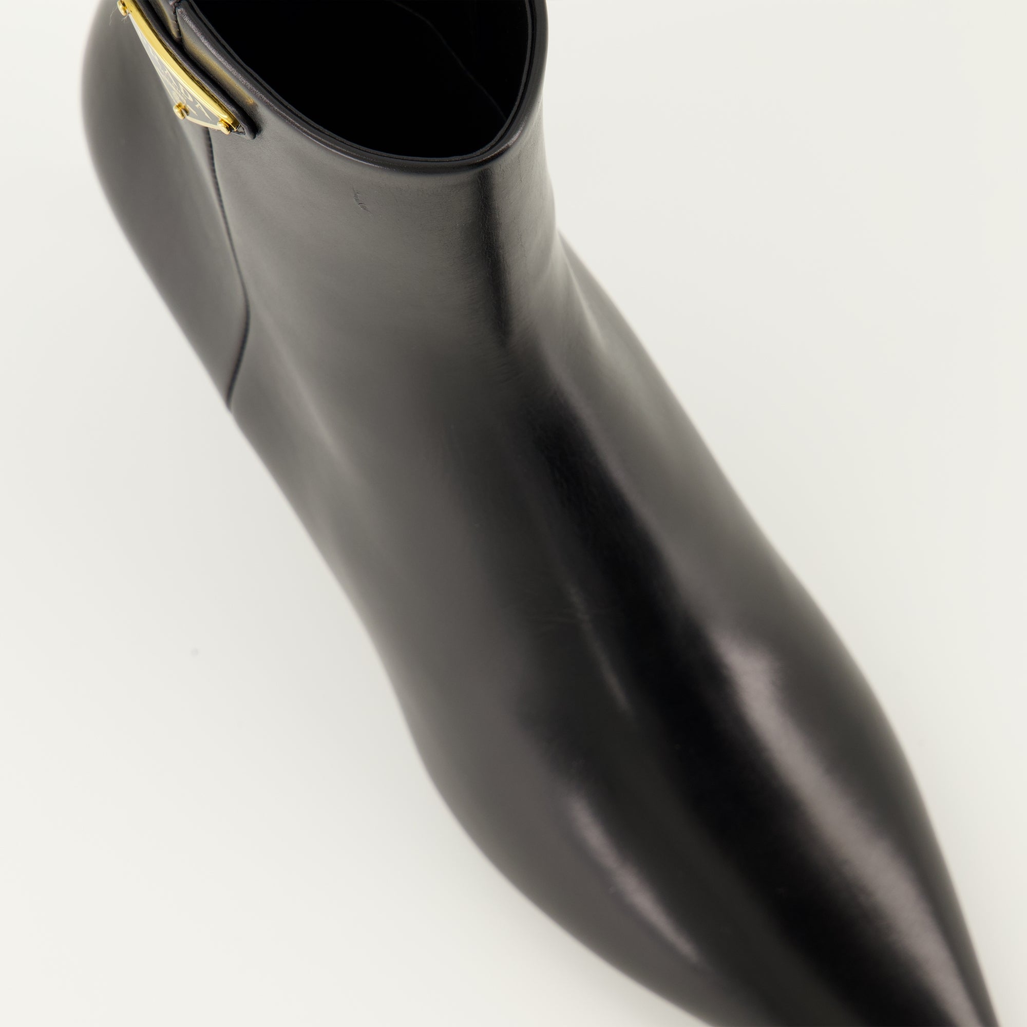 Image of Prada brand leather ankle boots for Women - Autumn-Winter 2025 - Top detailed view