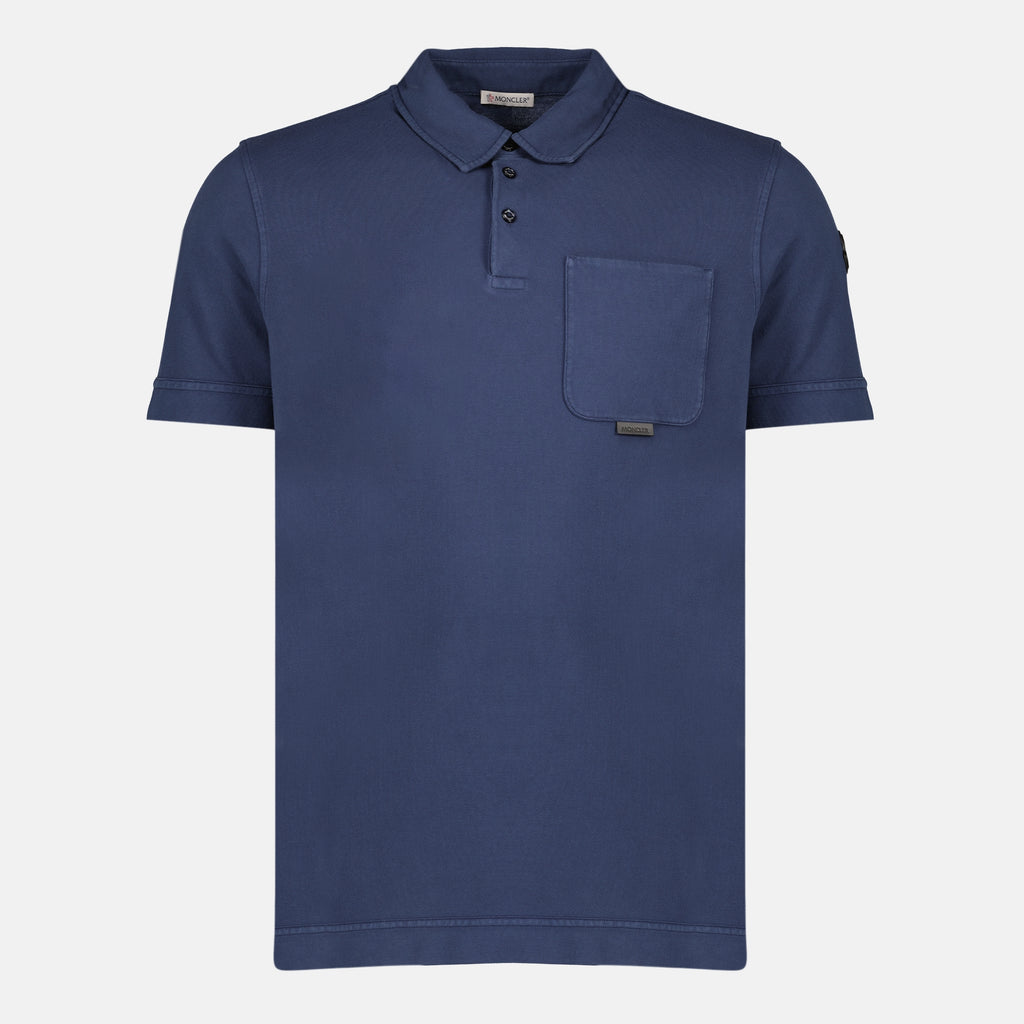 Image of the Navy Blue Pique Cotton Polo by Moncler for Men - Spring-Summer 2026 - Front View