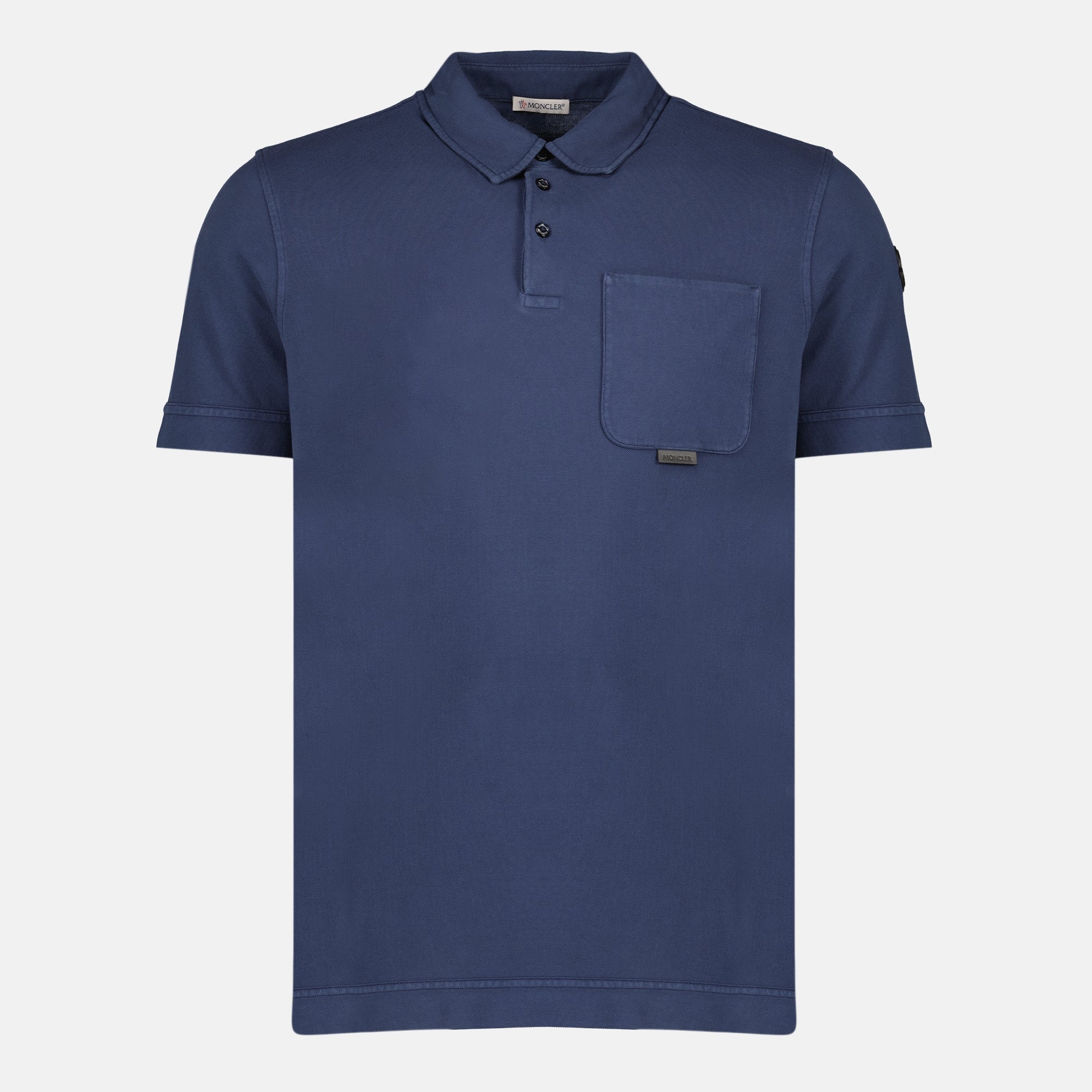 Image of the Navy Blue Pique Cotton Polo by Moncler for Men - Spring-Summer 2026 - Front View