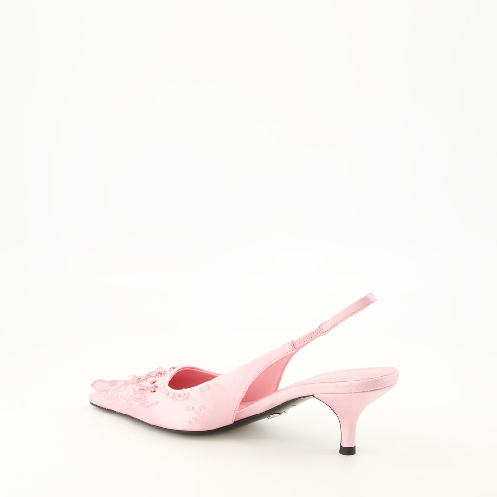 Escarpins Pink Bestickte Satin Babyabsätze Prada Rose Femme