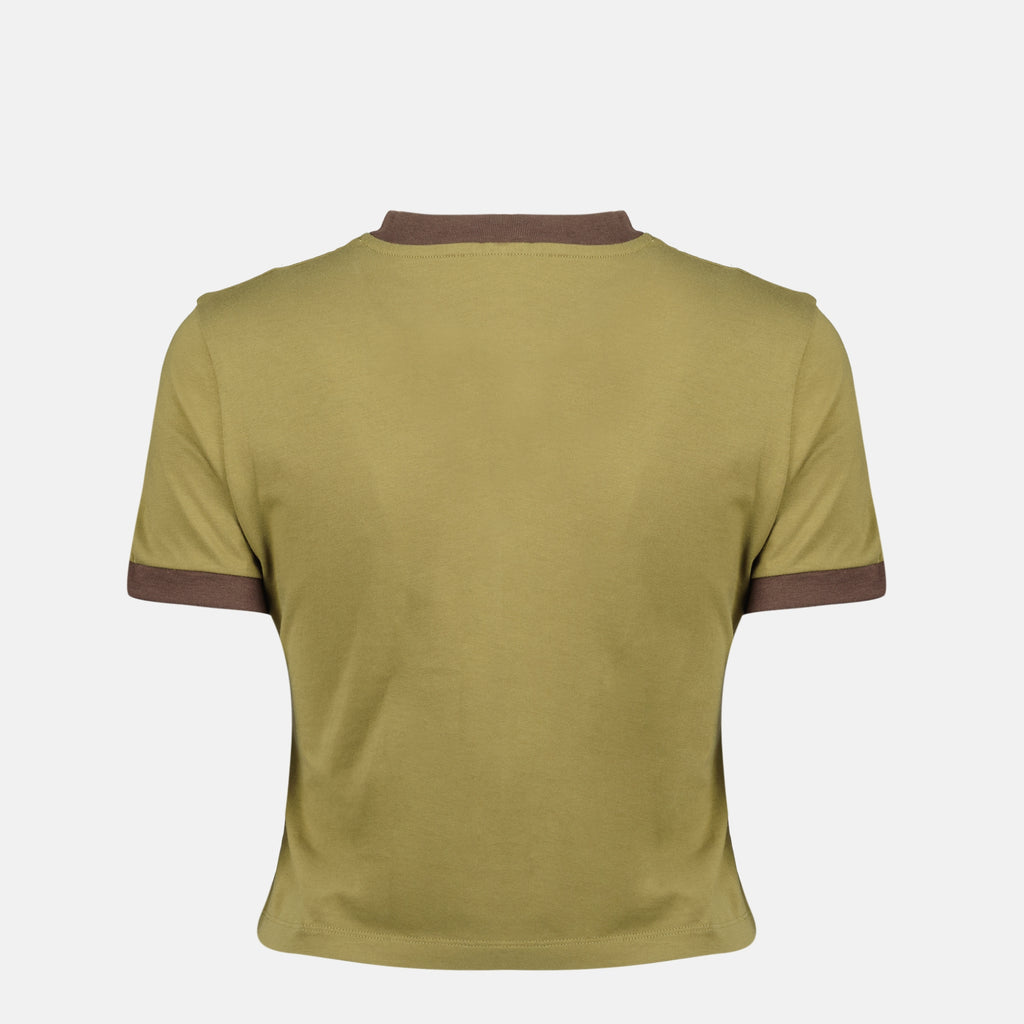 Imagen de la camiseta de algodón caqui para mujer de Miu Miu - Temporada Primavera-Verano 2026 - Vista Trasera