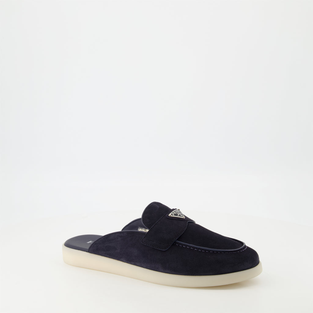 Chaussures ouvertes Mules en cuir velours Prada Bleu foncé Homme