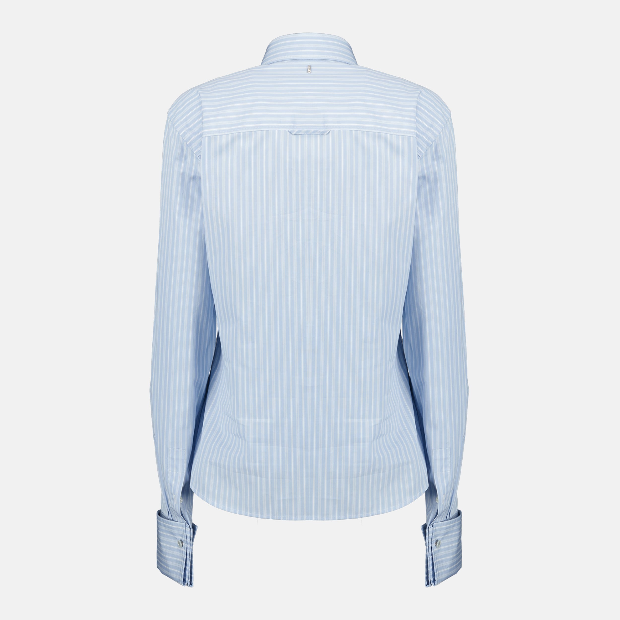 Image of the fitted blue Jabot shirt from the brand Ami PARIS for Women - Spring-Summer 2026 - Back View