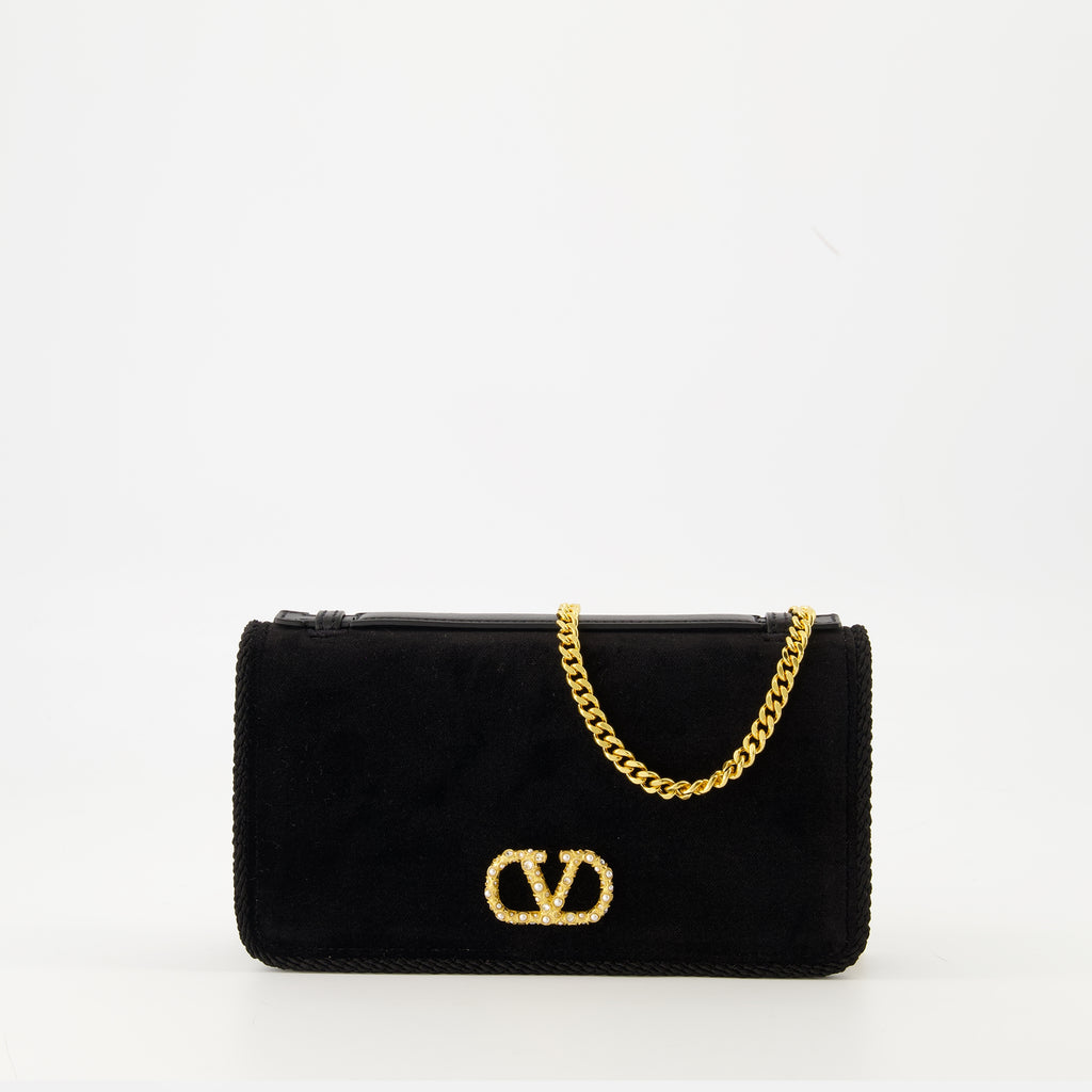 Image of the Valentino Garavani Velvet Clutch for Women - Autumn-Winter 2025 - Front View