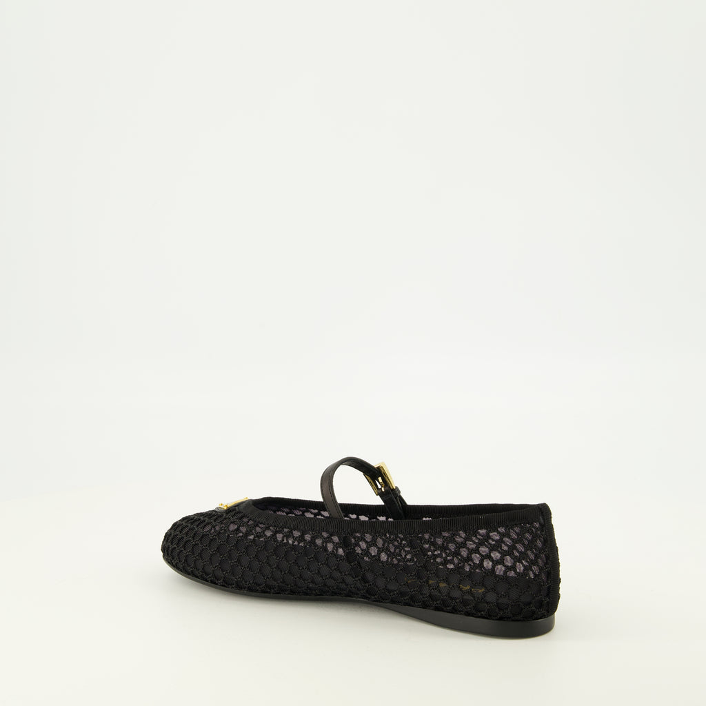 Chaussures plates Schwarze Netz-Ballerinas Prada Noir Femme
