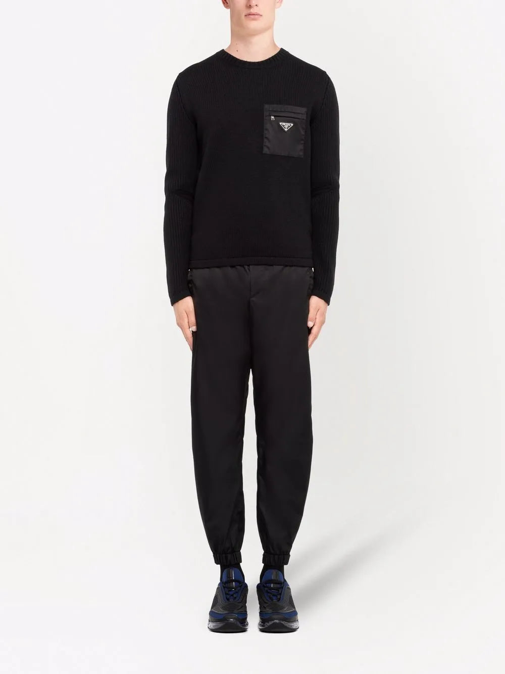 Knitwear Wool and Re-Nylon Sweater Prada Black Homme