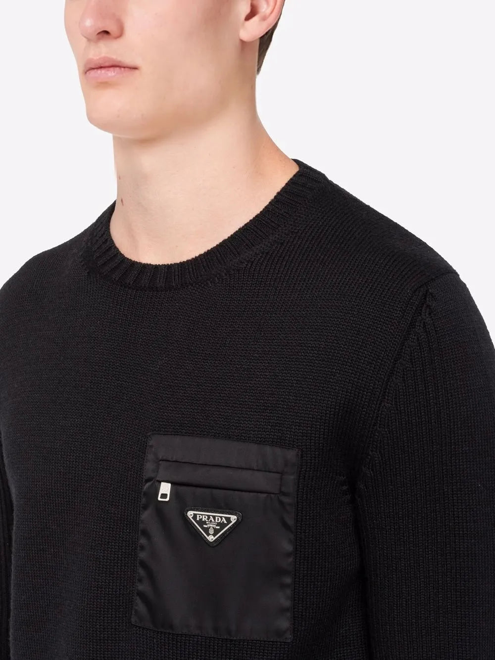 Knitwear Wool and Re-Nylon Sweater Prada Black Homme