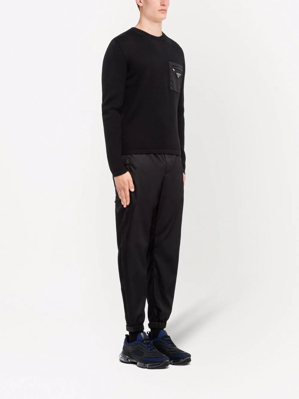 Knitwear Wool and Re-Nylon Sweater Prada Black Homme