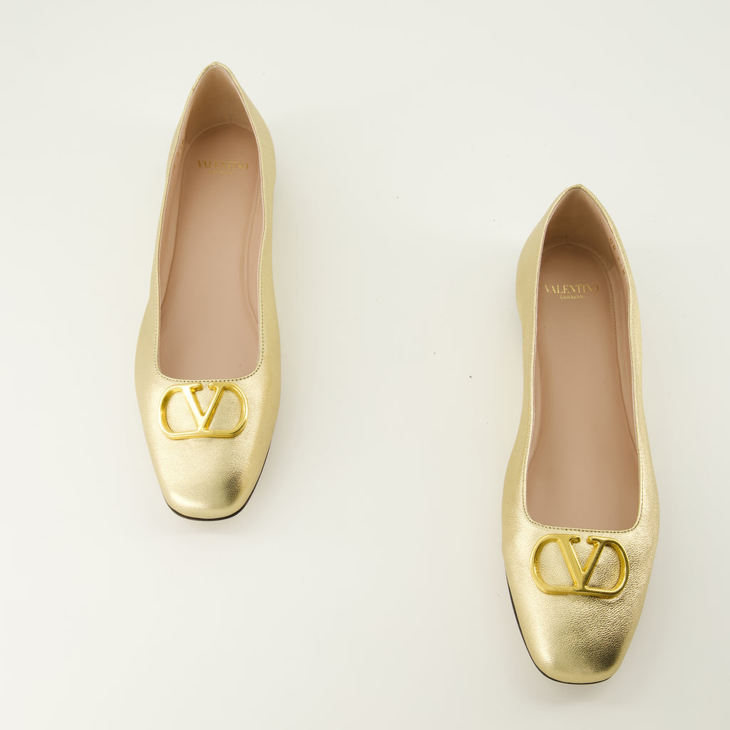 Chaussures plates VLogo 나파 가죽 발레리나 Valentino Garavani Doré Femme
