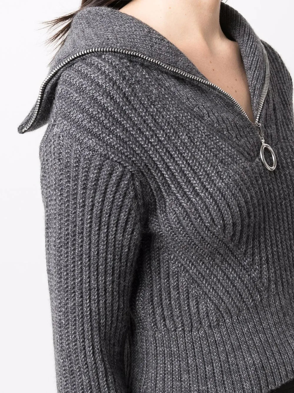 Maille Pull à zip Ami PARIS Gris Femme