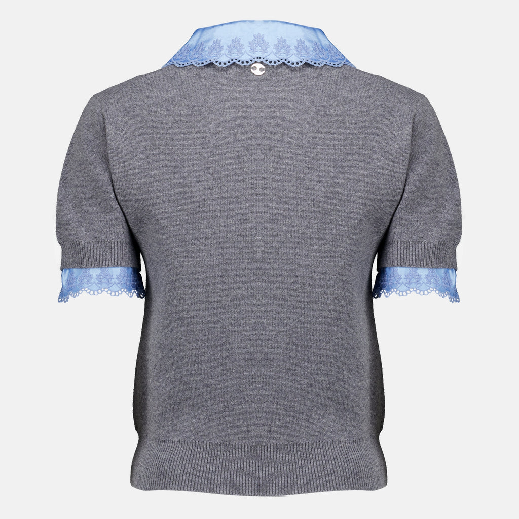 Maille Grauer Kurzarm-Pullover Rabanne Gris Femme