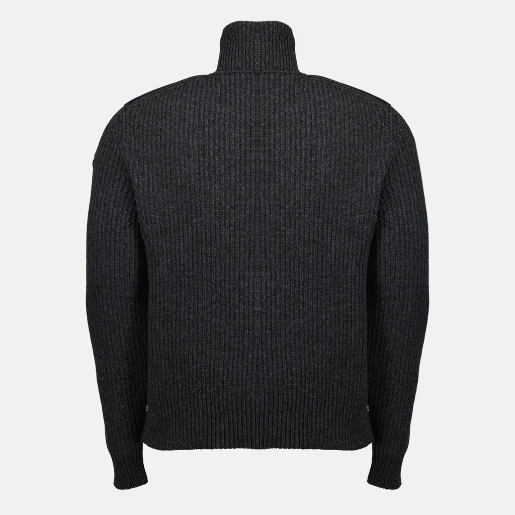 Image de l'article Cardigan zippé matelassé en laine gris de la marque Moncler pour Homme - Saison Automne-Hiver 2025 - Vue de Dos