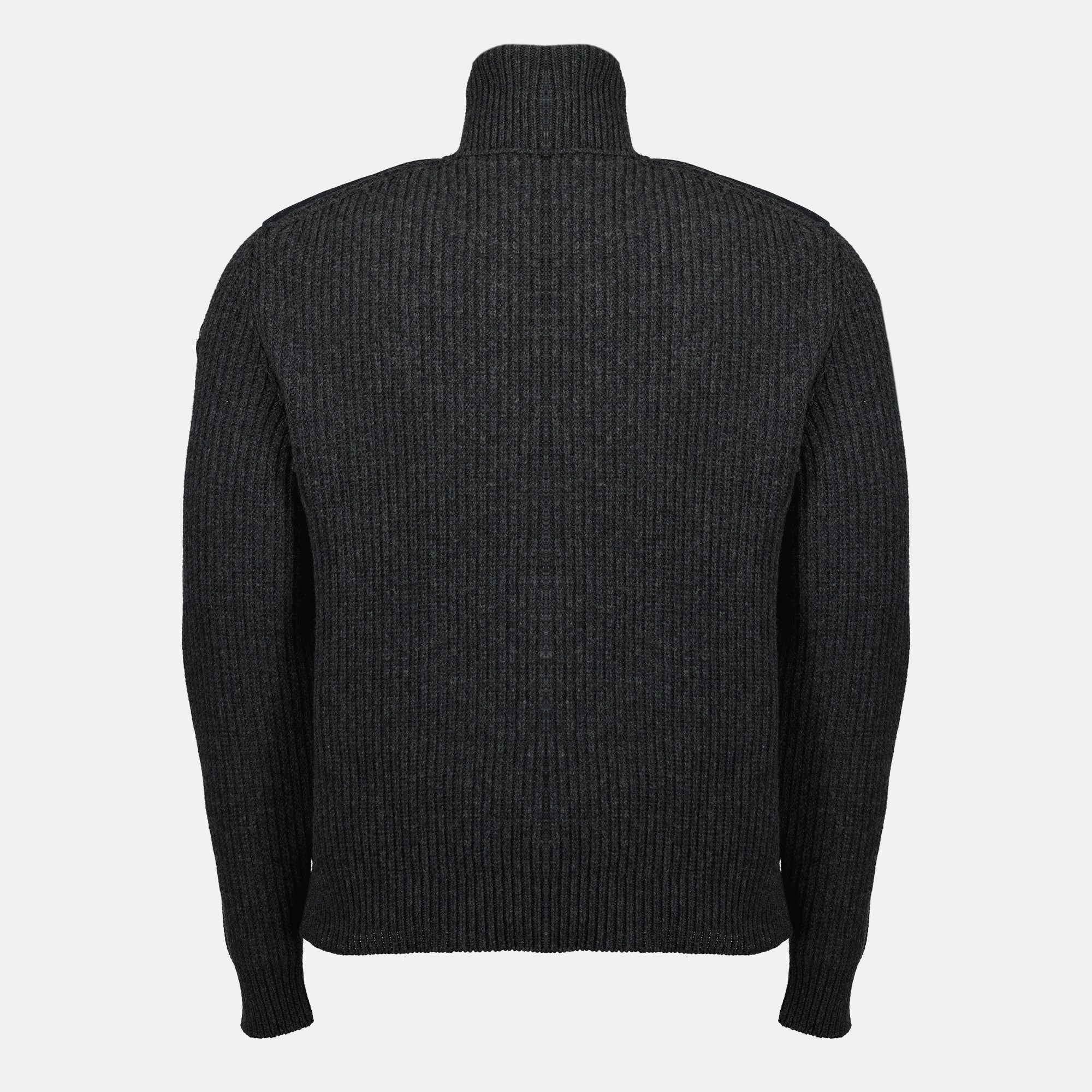 Imagem do cardigan cinza acolchoado em lã com fecho éclair para homem da Moncler - Coleção Outono-Inverno 2025 - Vista Traseira