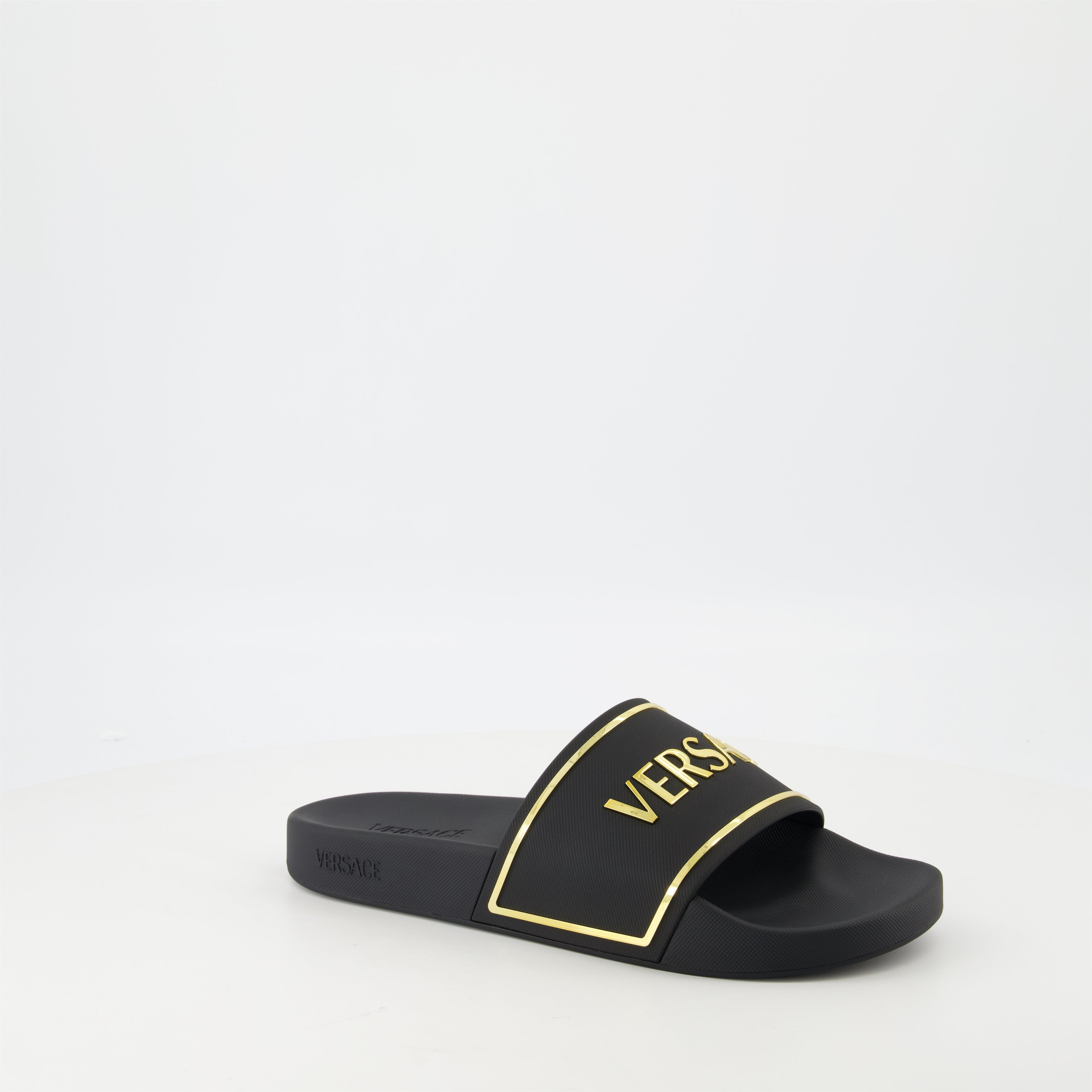 Scarpe aperte Claquettes à logo Versace Nero Homme