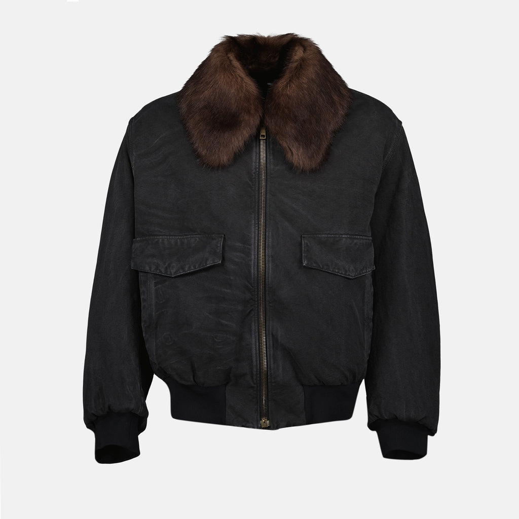 Manteaux Blouson à col fourré Prada Noir Homme