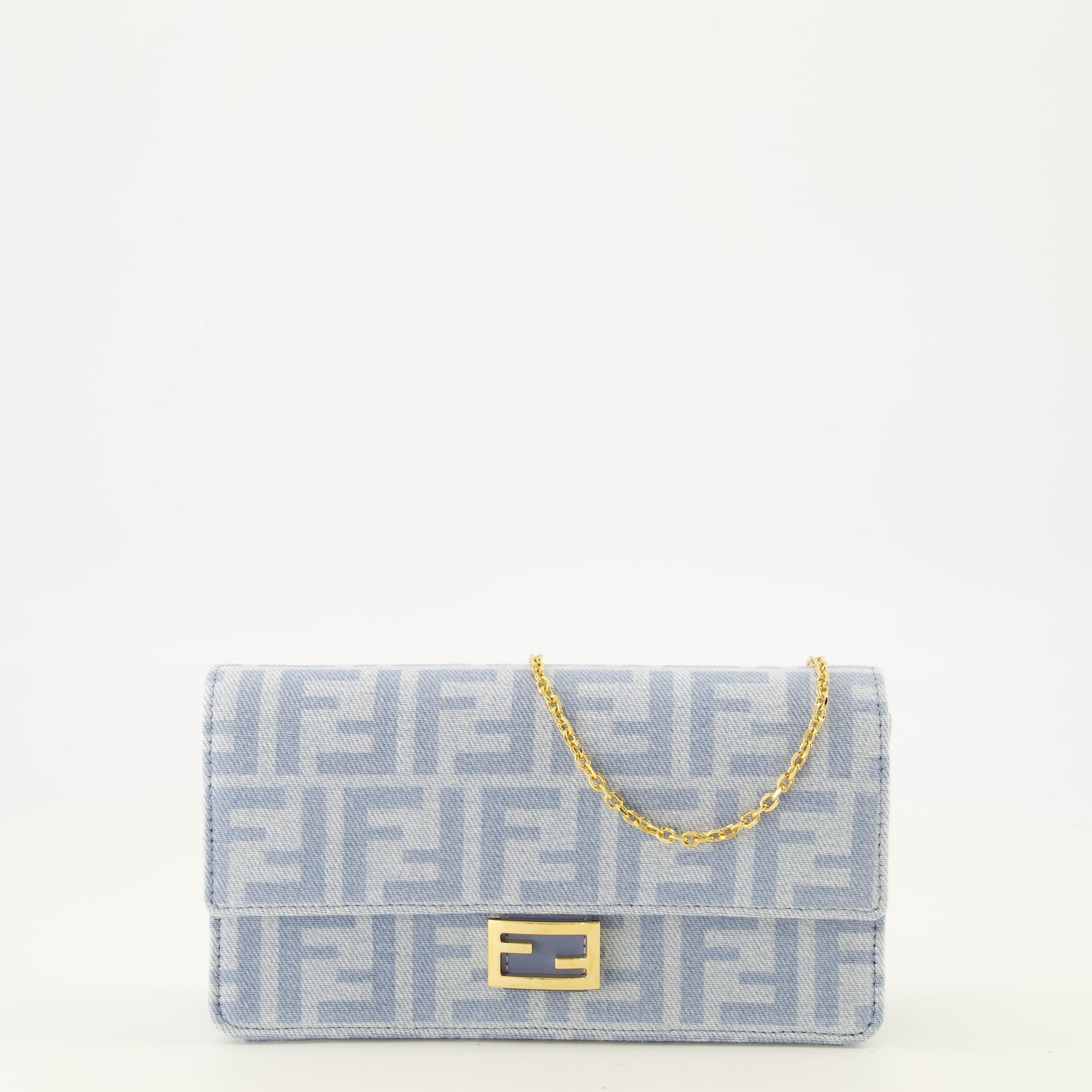 Sacs à main et épaule 바게트 데님 FF 블루 체인 지갑 Fendi Bleu Femme