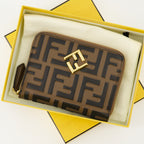 Piccola pelletteria Wallet con zip FF Diamonds Fendi Marrone Femme
