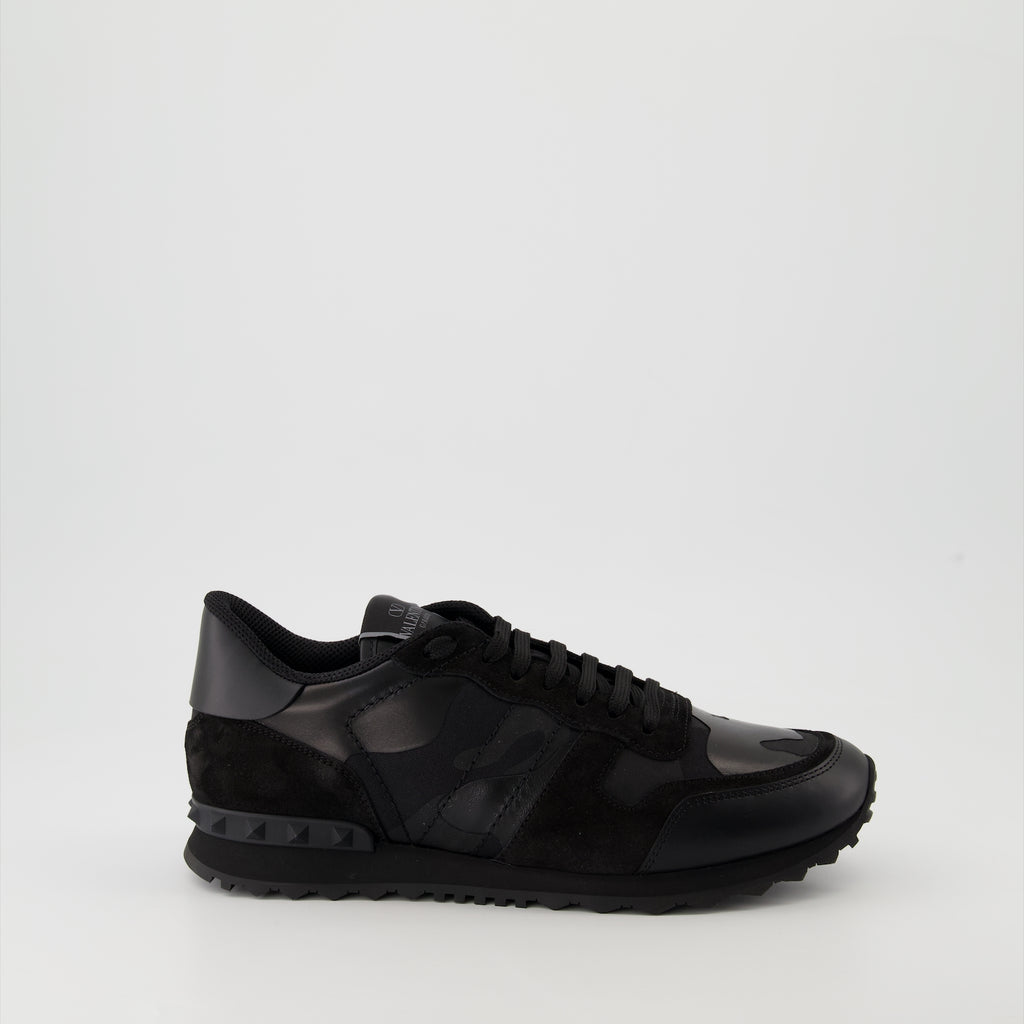 Baskets Sneakers Rockrunner Nero Camo in Tessuto e Nappa Valentino Garavani Noir Homme