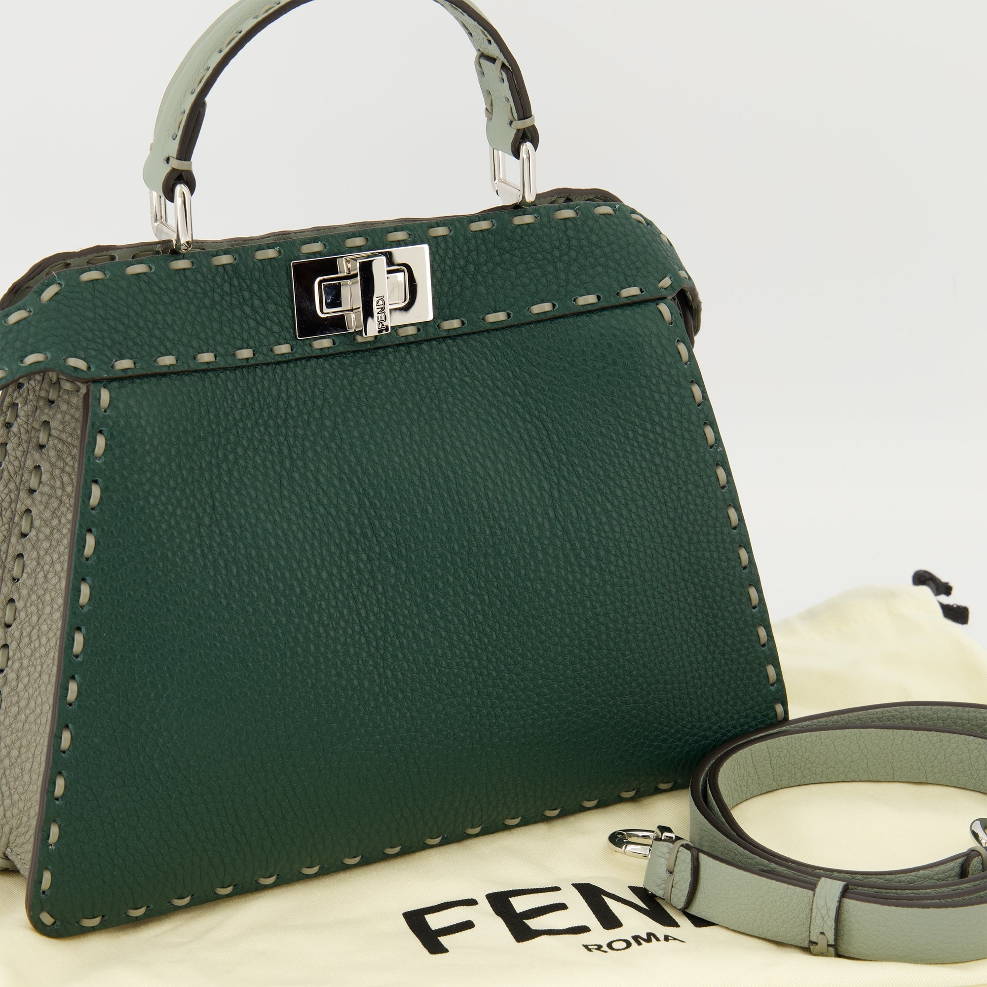 Image of the Fendi PeekabooISeeU small dark green bag for Women - Autumn-Winter 2025 - Detailed View_2