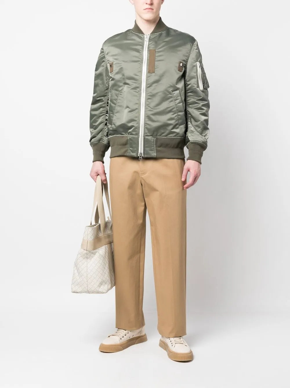 Vestes Bomber en sergé de nylon Sacai Kaki Homme