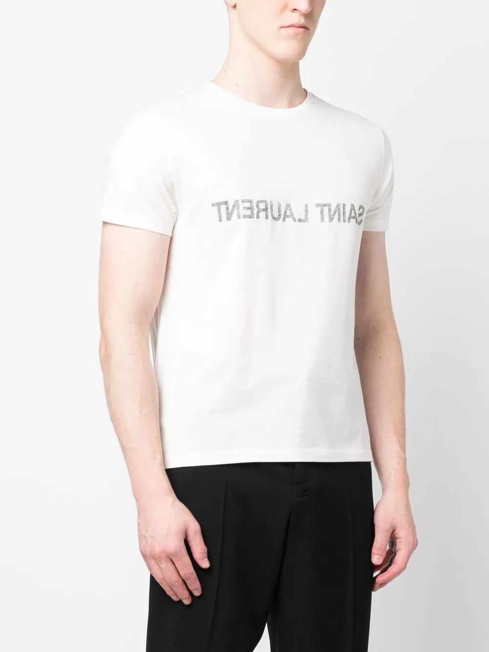 Camisetas Camiseta con Logo Invertido Saint Laurent Blanco Homme