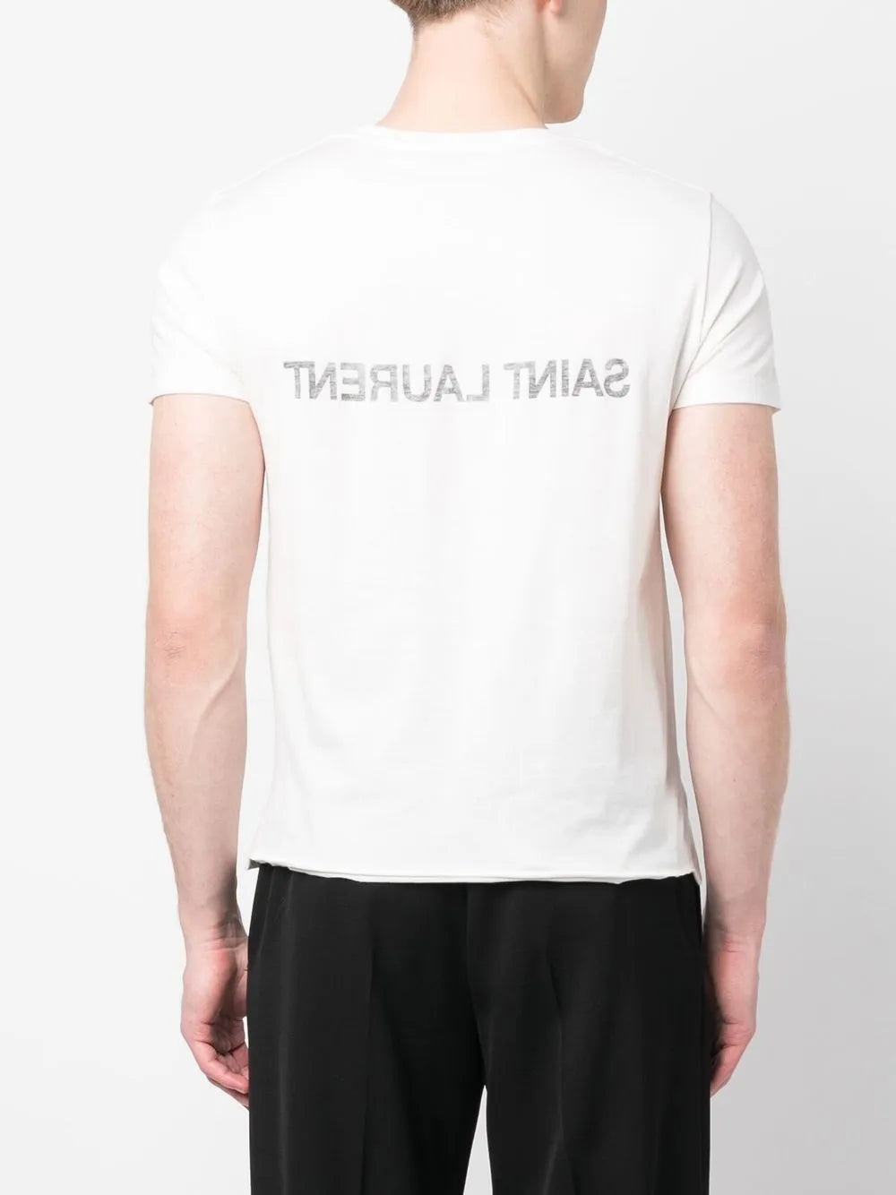 Camisetas Camiseta con Logo Invertido Saint Laurent Blanco Homme