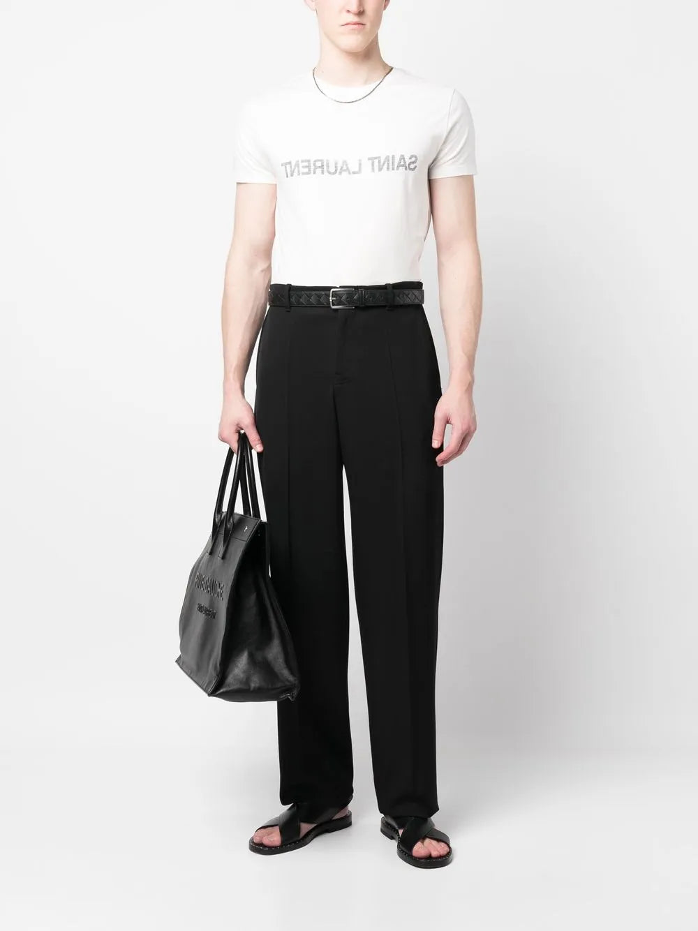 Camisetas Camiseta con Logo Invertido Saint Laurent Blanco Homme