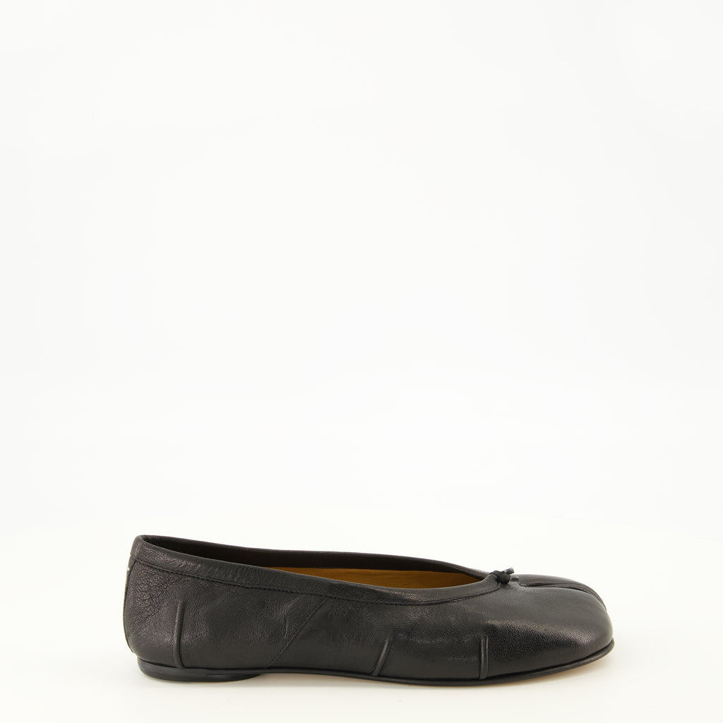 Chaussures plates 블랙 가죽 타비 플랫 Mm6 Noir Femme