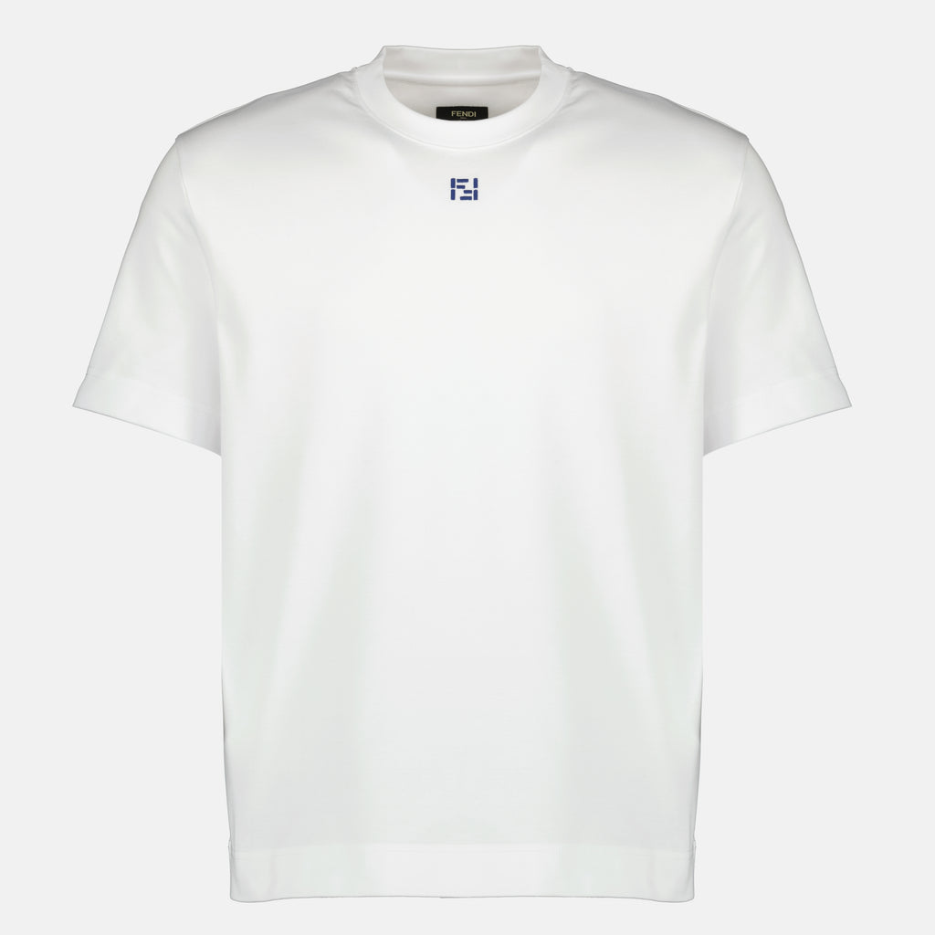펜디 남성용 FF 화이트 면 티셔츠 이미지 - 2026년 봄-여름 시즌 - 앞면 보기