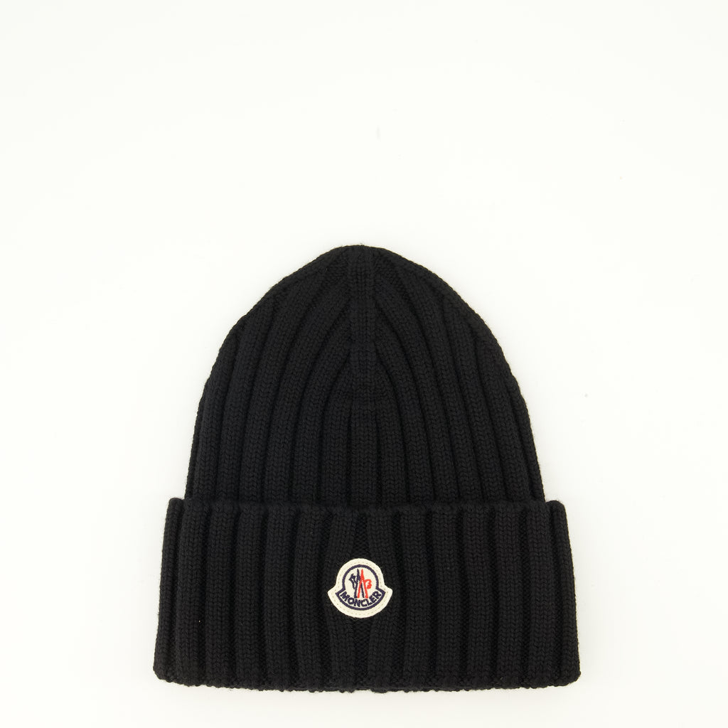 Chapeaux, casquettes et bonnets Gorro de lana negra con logo Moncler Noir Femme