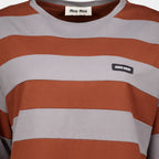 Maille T-shirt en jersey rayé gris et marron Miu Miu Marron Femme
