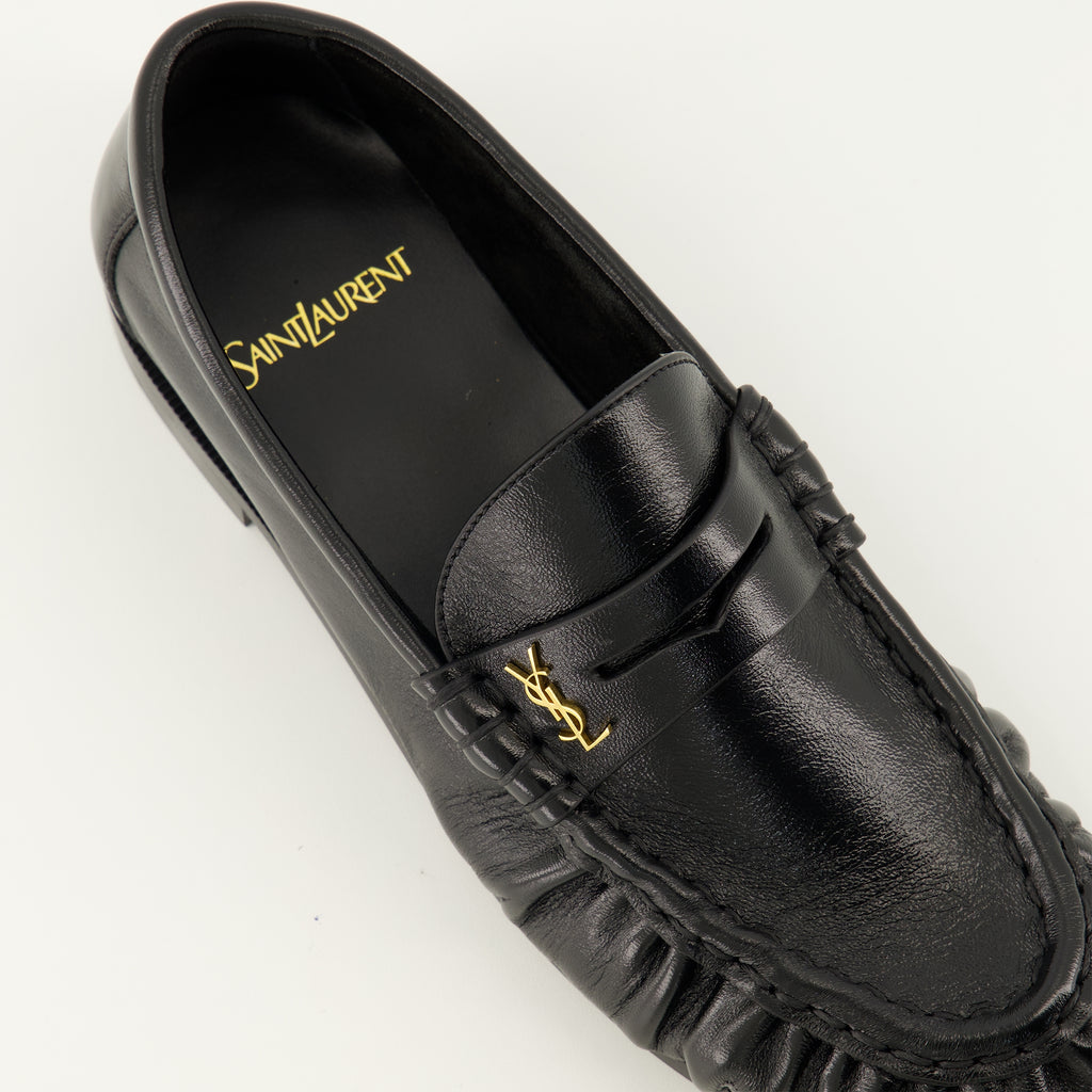 Mocassins 검정 가죽 로퍼 모카신 Saint Laurent Noir Femme