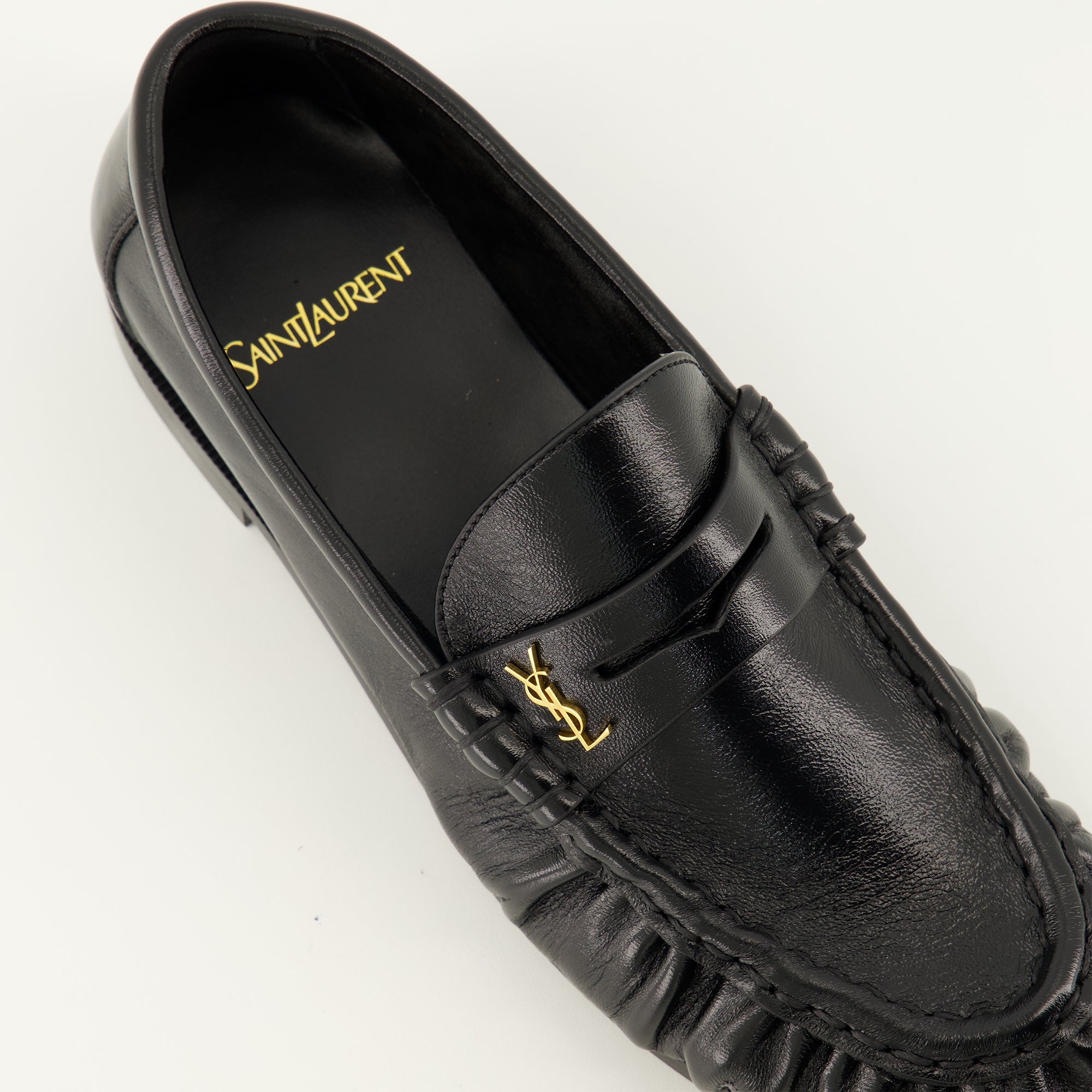 Mocassins 검정 가죽 로퍼 모카신 Saint Laurent Noir Femme