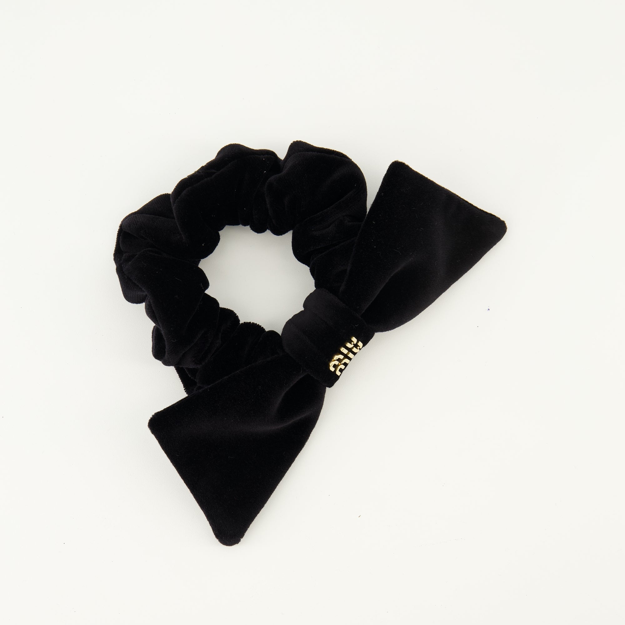 Miu Miu Plush Black Velvet Bow Scrunchie - NWT Bow Scrunchie - Black Velvet – Little Stocking Company main image 4