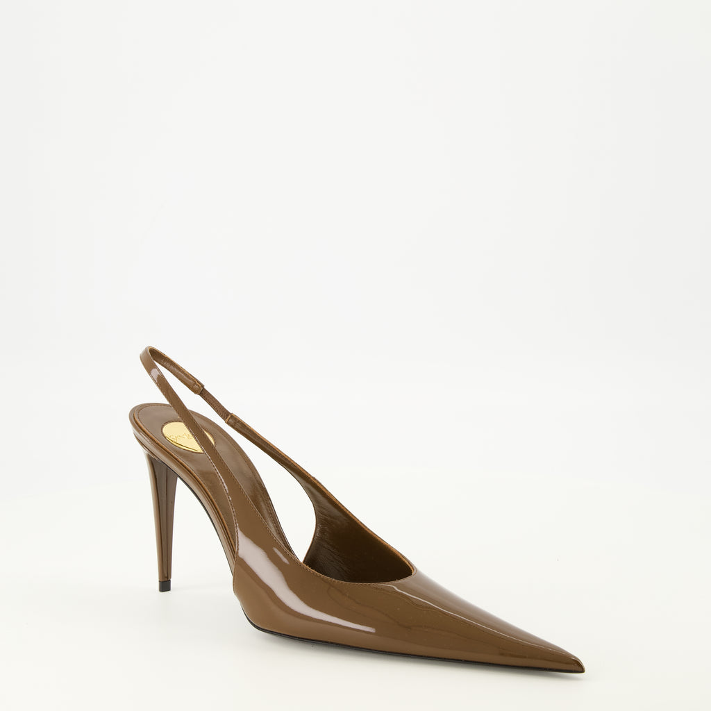 Chaussures ouvertes Guermantes Slingbacks de Cuero Patente Marrón Saint Laurent Marron Femme