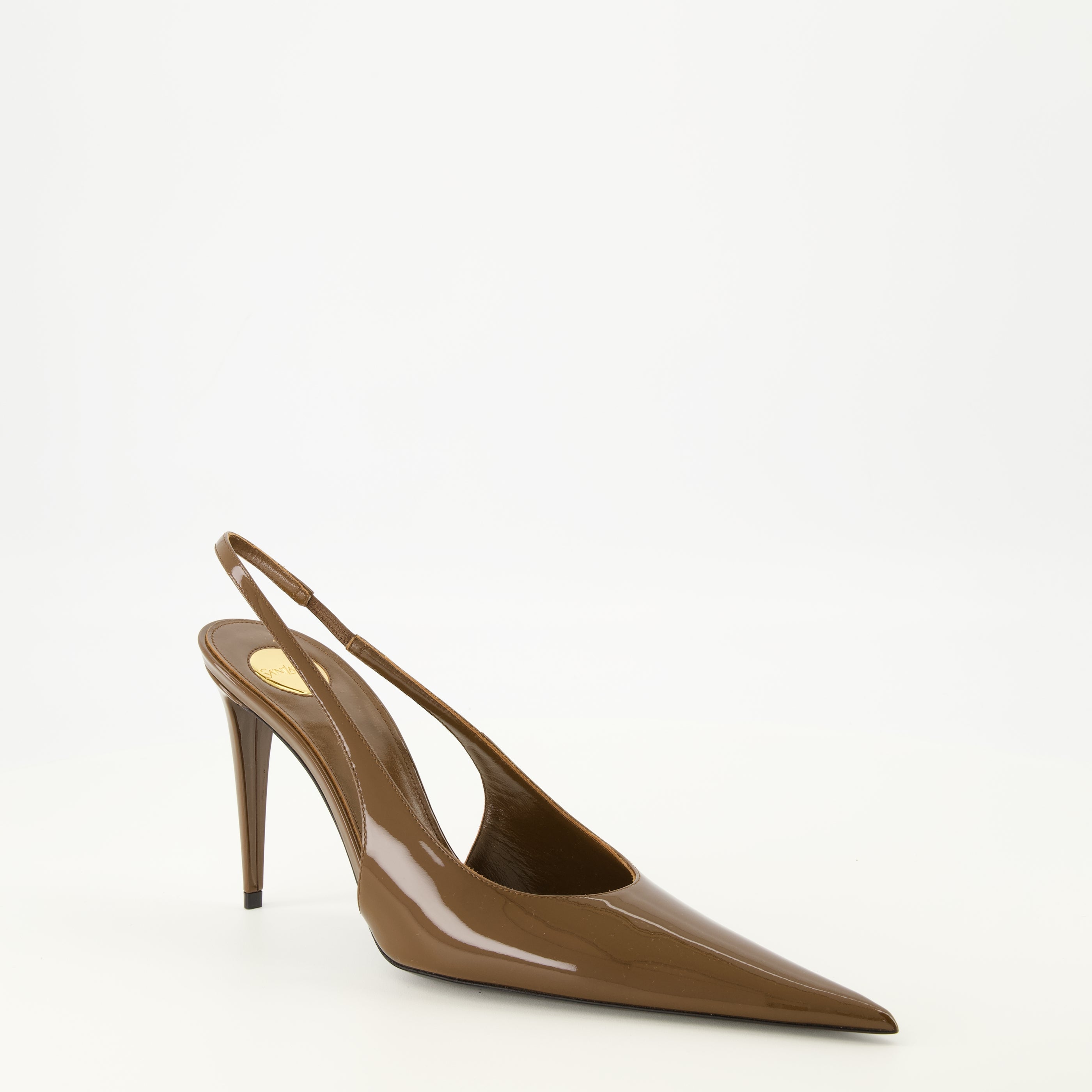 Chaussures ouvertes Guermantes Slingbacks de Cuero Patente Marrón Saint Laurent Marron Femme