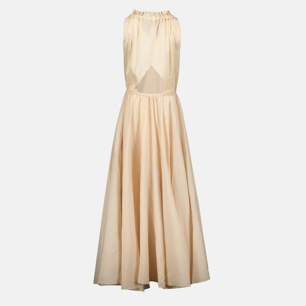 Robes Vestido Maxilargo de Seda Rayado Beige Patou Rose Femme