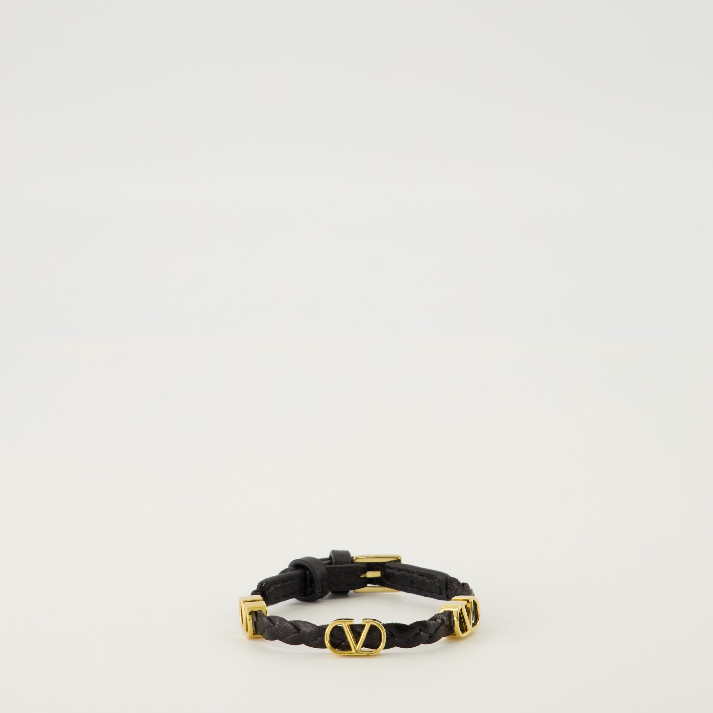 Immagine del bracciale in pelle nera Vlogo del marchio Valentino Garavani per donna - Stagione Primavera-Estate 2026 - Vista Frontale